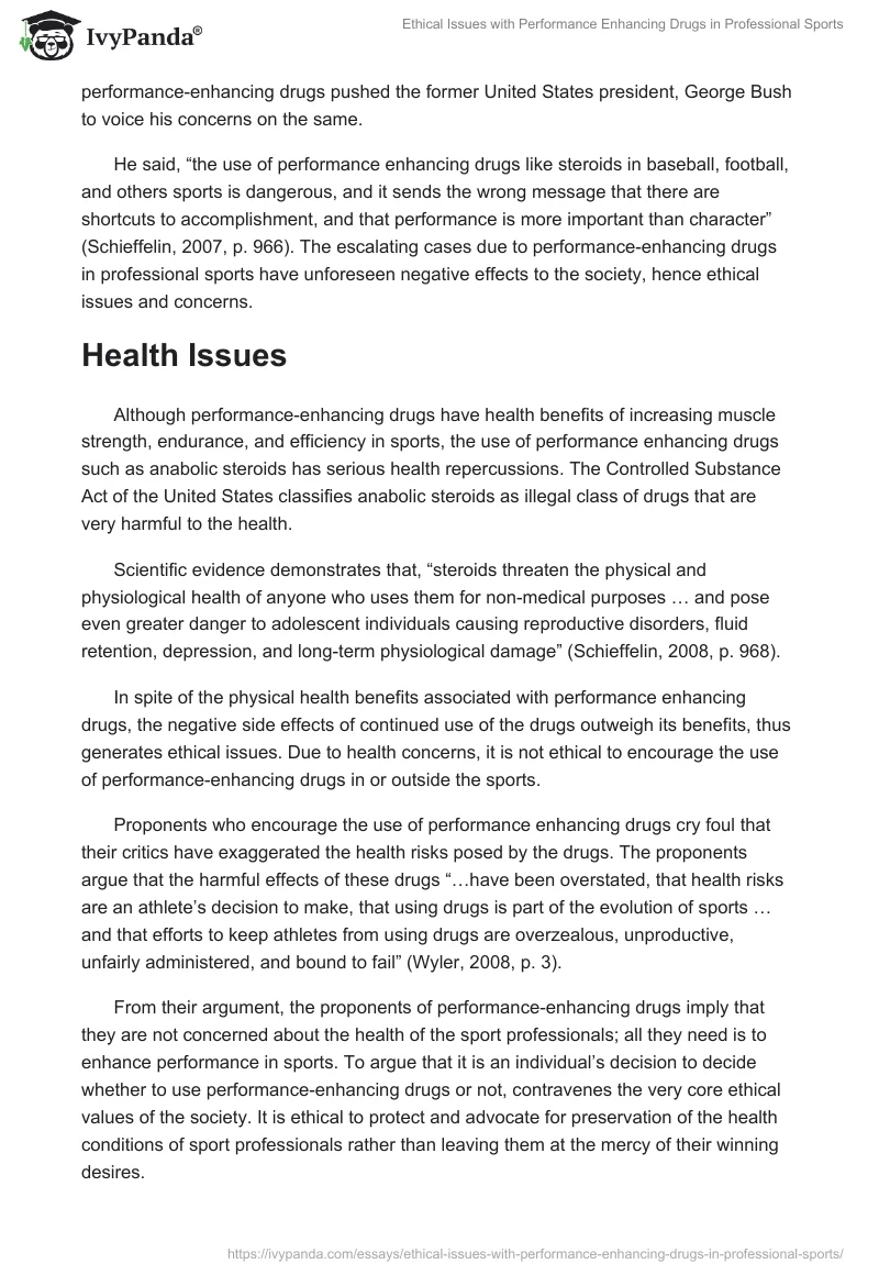 Ethical Issues With Performance Enhancing Drugs in Professional Sports. Page 2