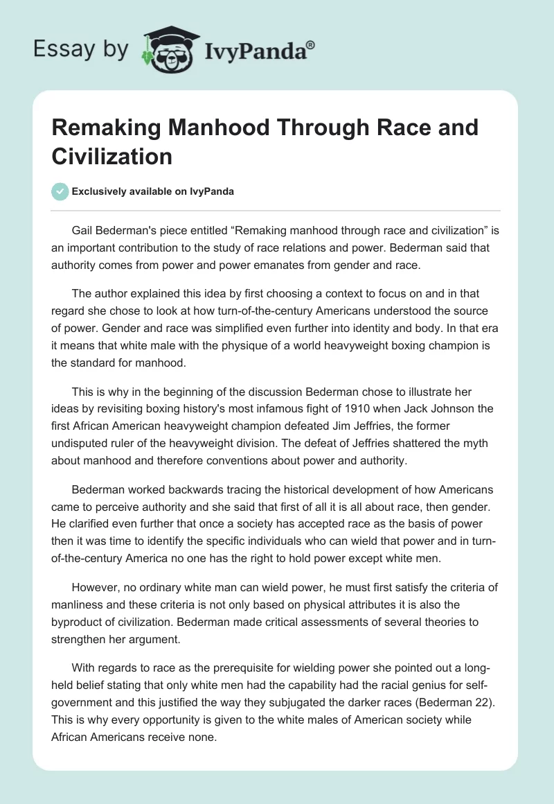 Remaking Manhood Through Race and Civilization. Page 1