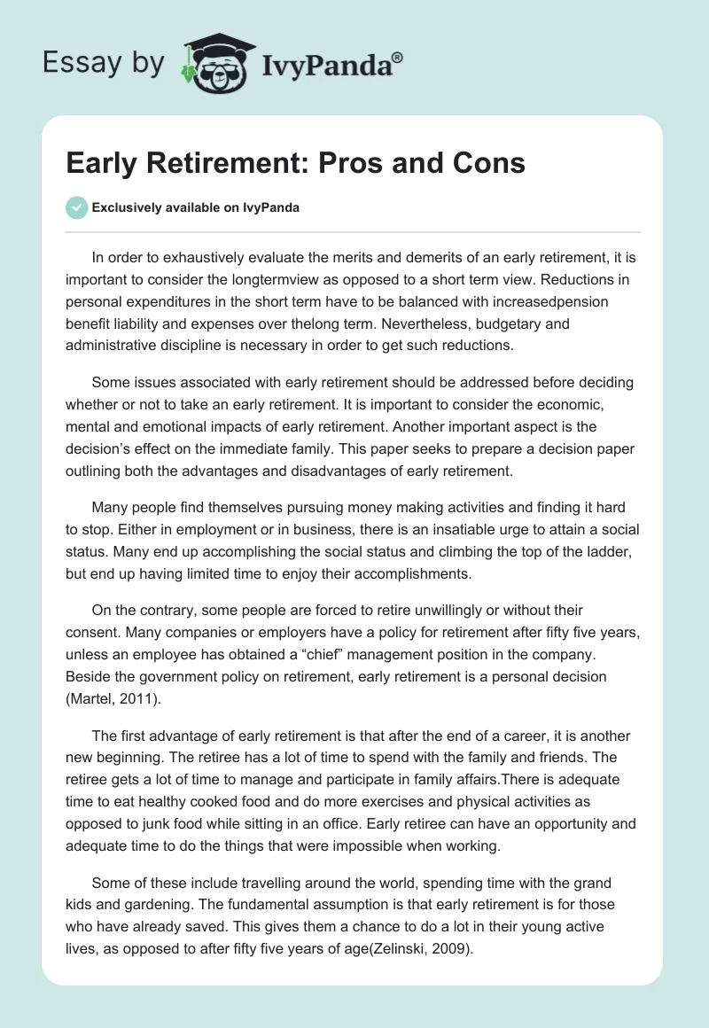 Early Retirement Pros And Cons 1486