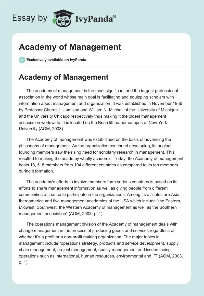Academy of Management. Page 1