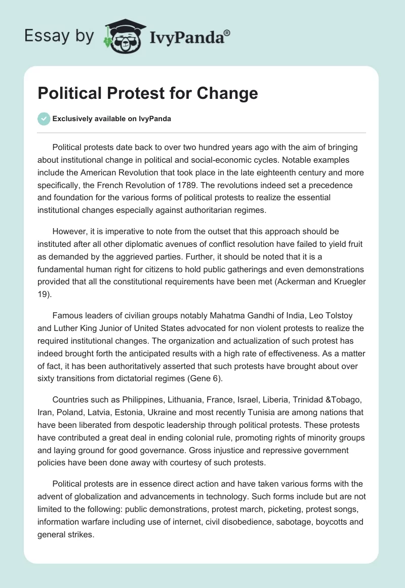 Political Protest for Change. Page 1