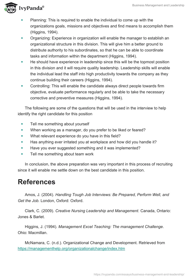 Business Management and Leadership. Page 2