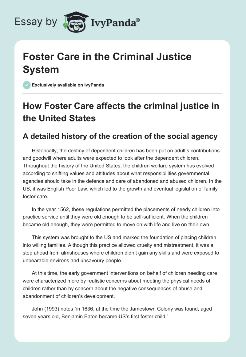 Foster Care in the Criminal Justice System. Page 1