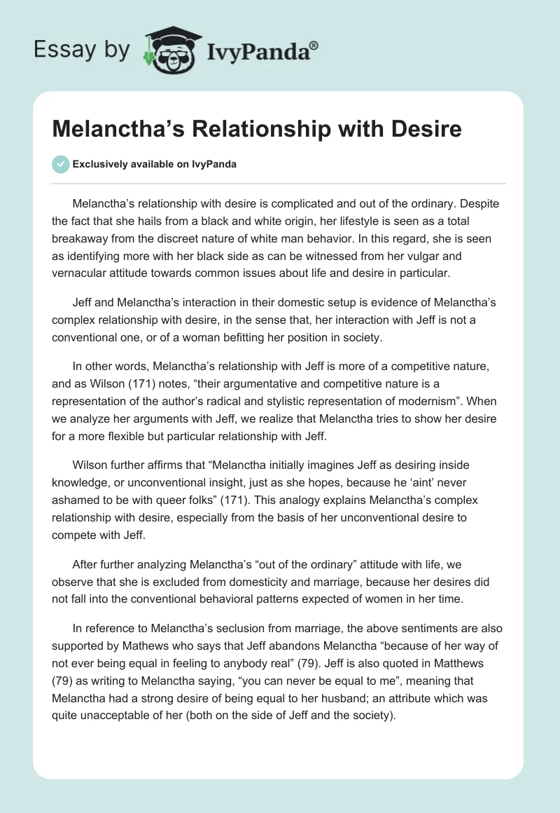 Melanctha’s Relationship with Desire. Page 1