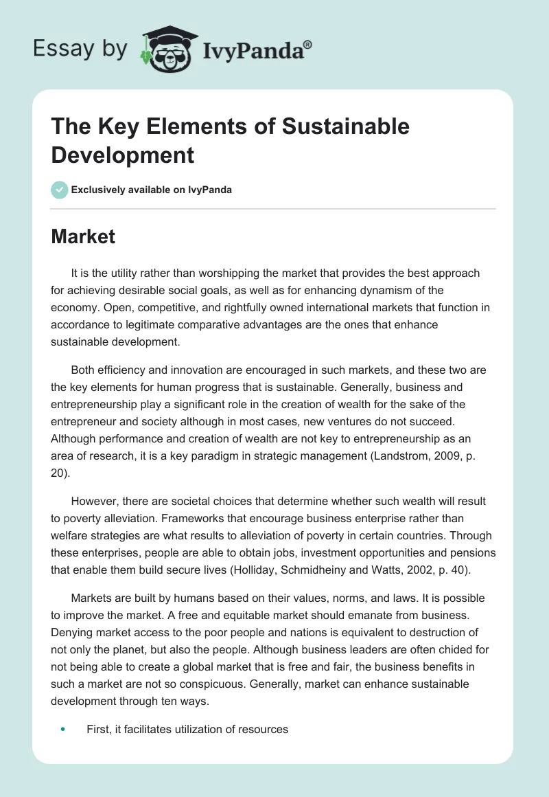 The Key Elements of Sustainable Development. Page 1