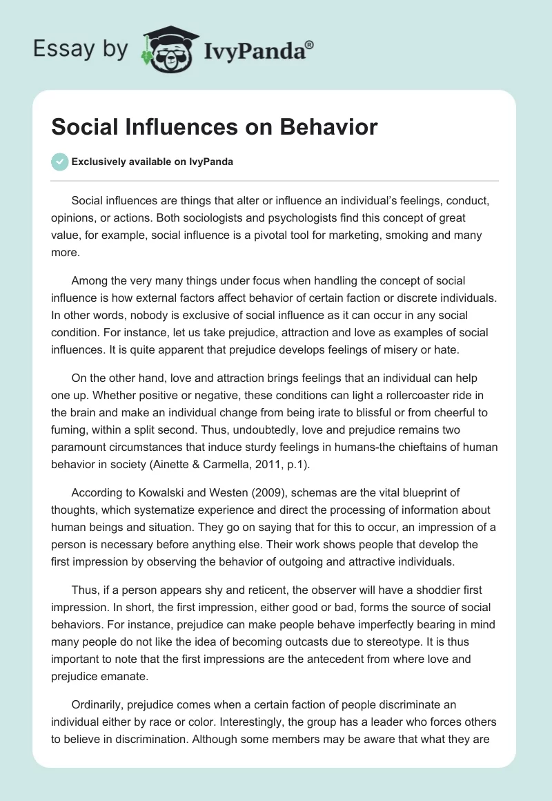 Social Influences on Behavior. Page 1