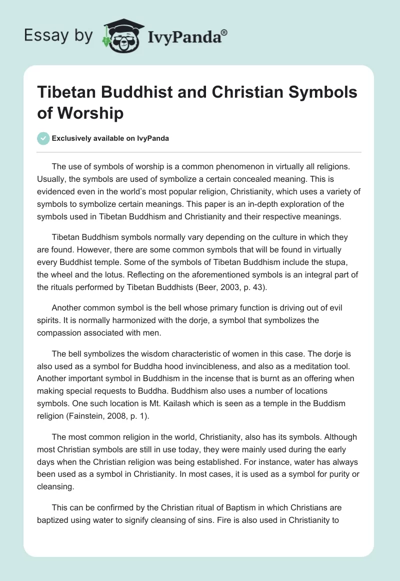 Tibetan Buddhist and Christian Symbols of Worship. Page 1