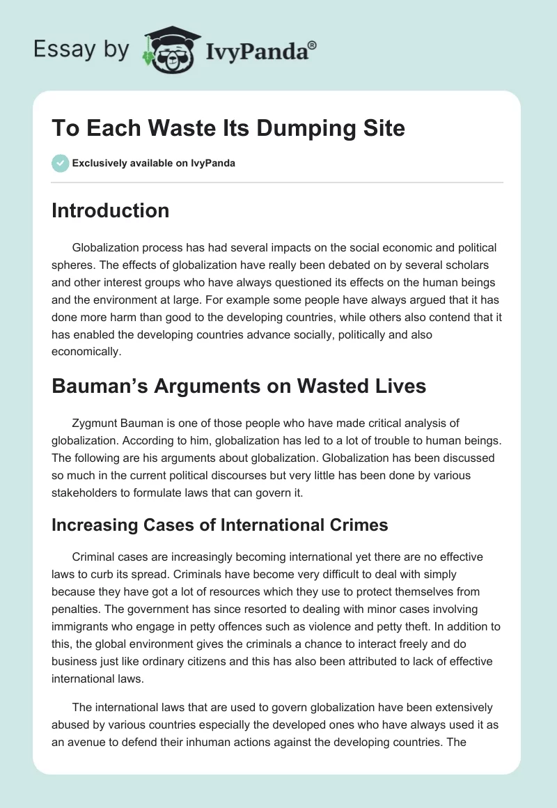 To Each Waste Its Dumping Site. Page 1