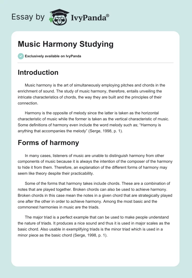 Music Harmony Studying. Page 1