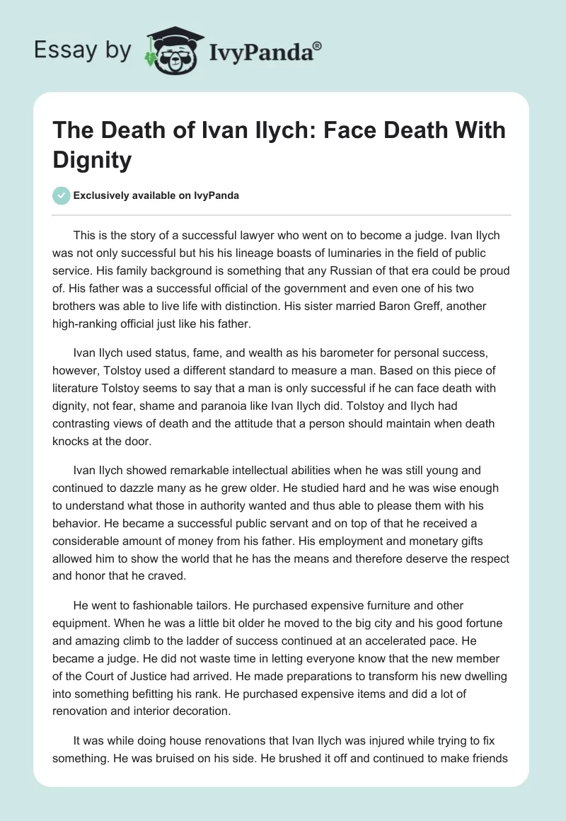 The Death of Ivan Ilych: Face Death With Dignity. Page 1