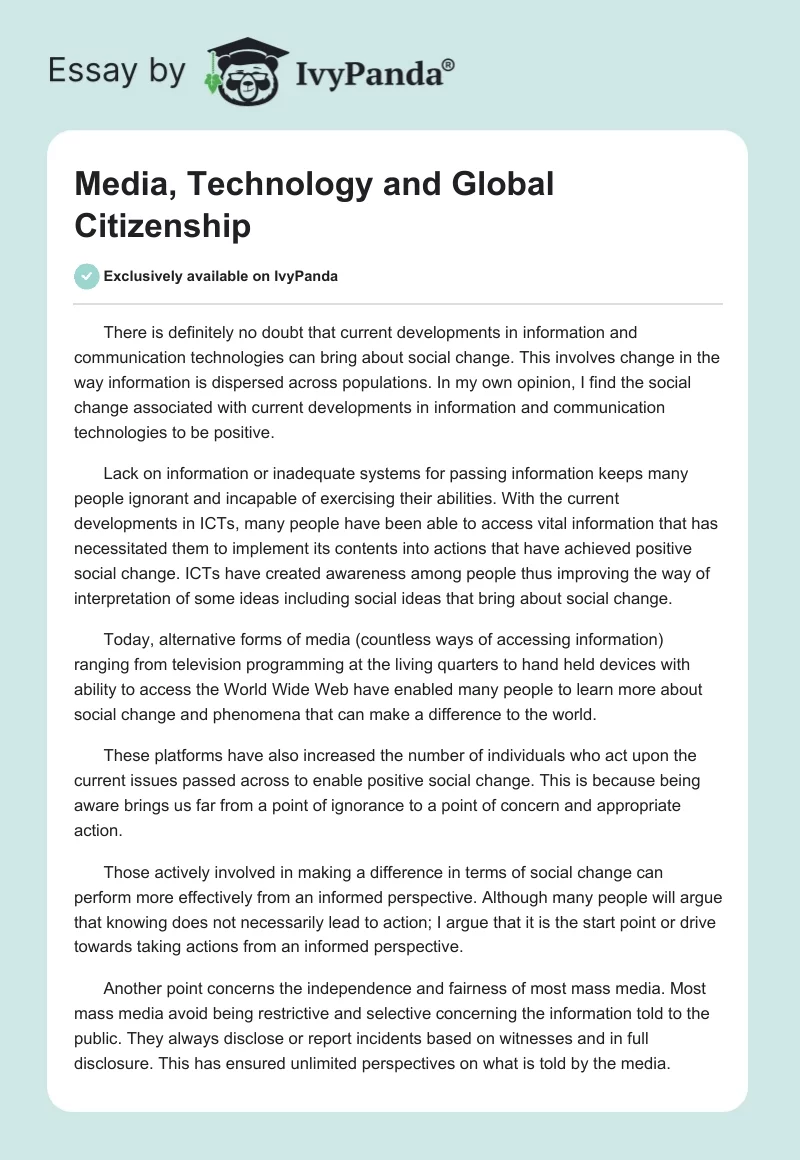 Media, Technology and Global Citizenship. Page 1
