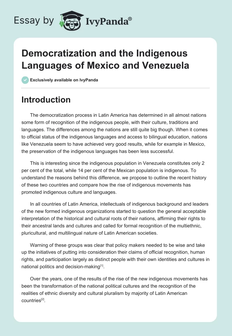 Democratization and the Indigenous Languages of Mexico and Venezuela. Page 1