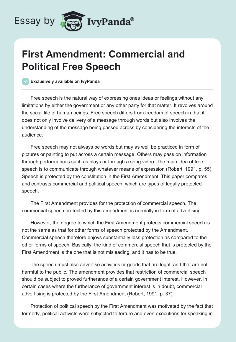 First Amendment: Commercial and Political Free Speech. Page 1
