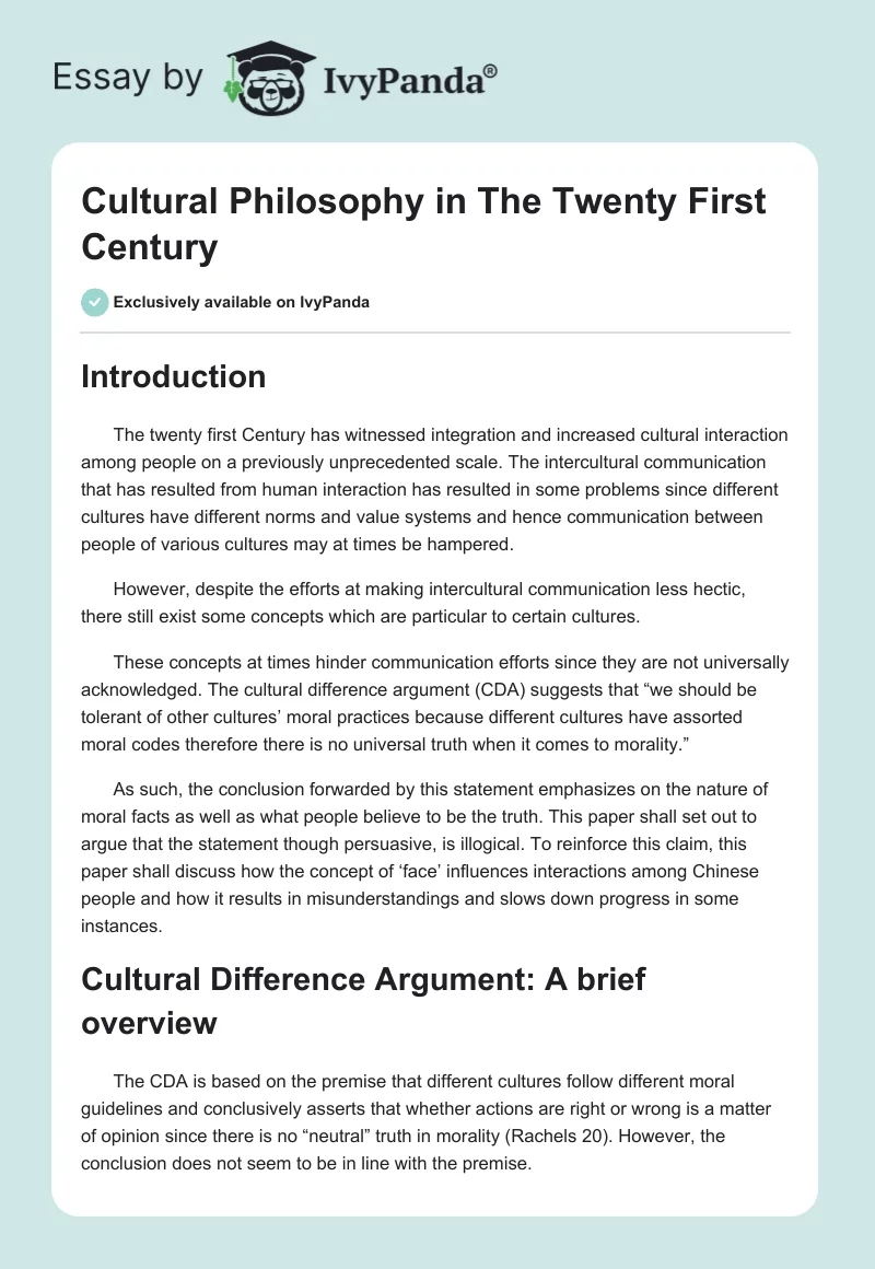 Cultural Philosophy in the Twenty First Century. Page 1