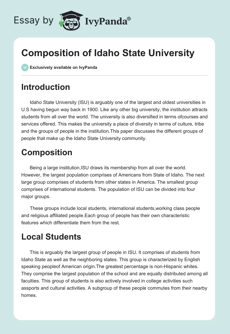 Composition of Idaho State University. Page 1