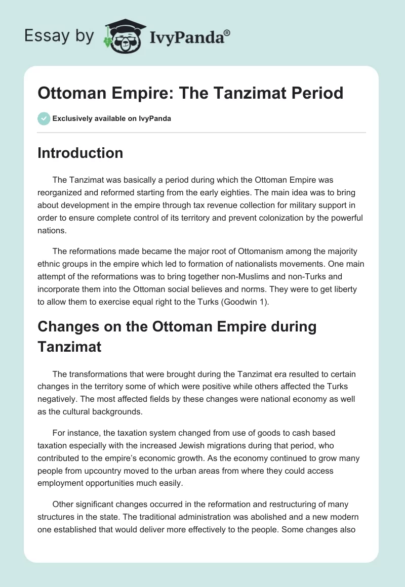 Ottoman Empire: The Tanzimat Period. Page 1
