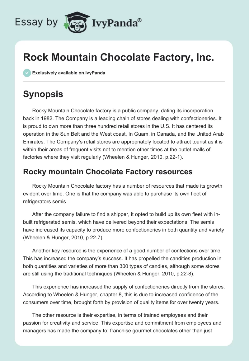Rock Mountain Chocolate Factory, Inc.. Page 1