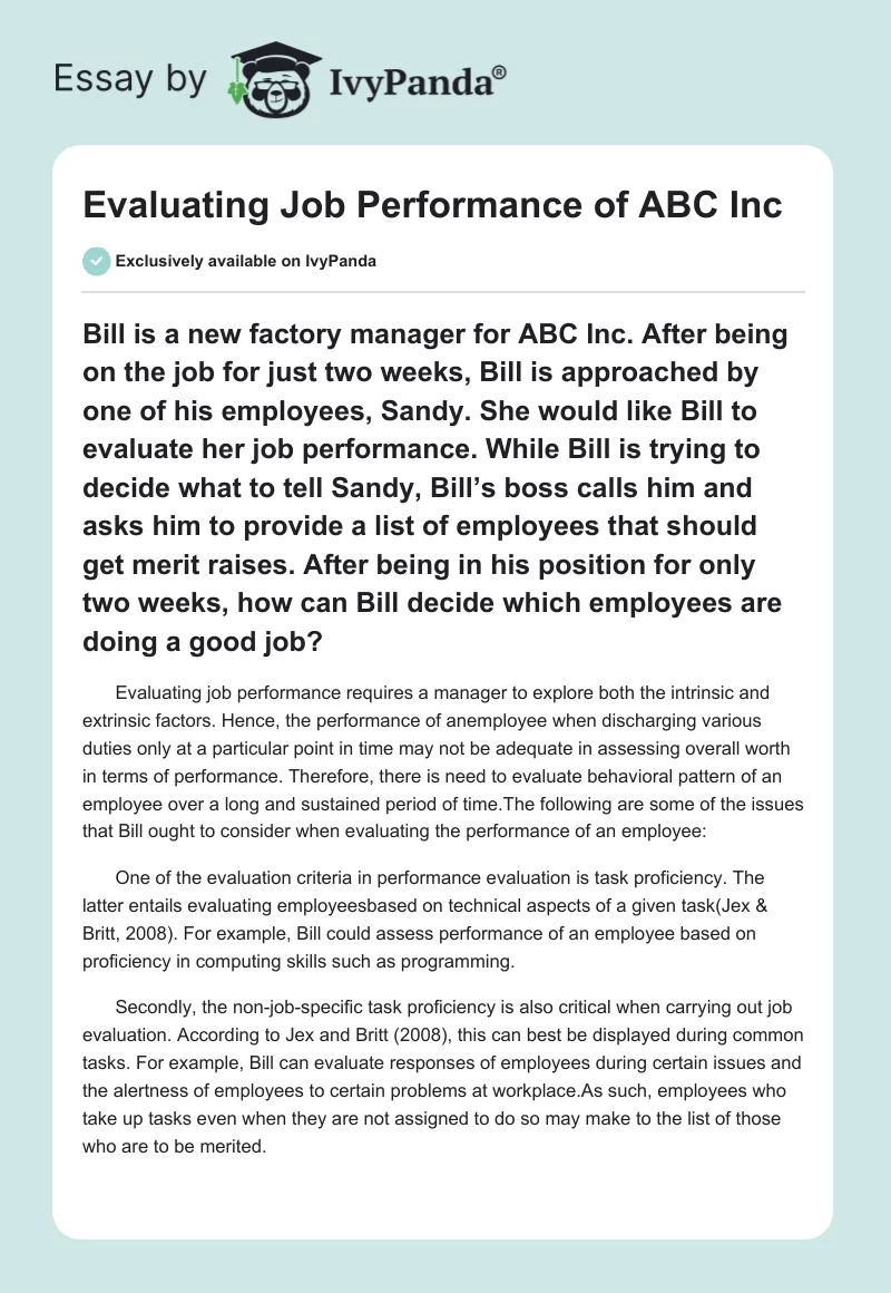 Evaluating Job Performance of ABC Inc. Page 1