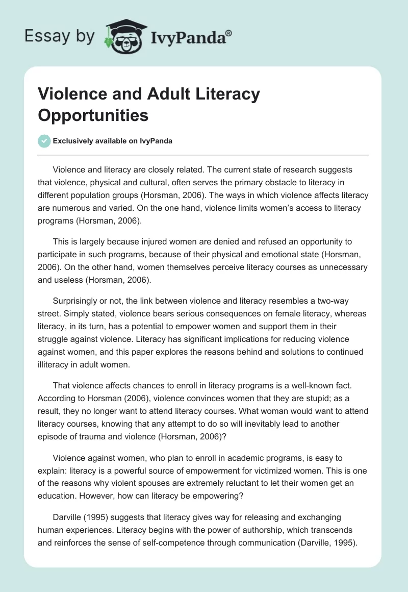 Violence and Adult Literacy Opportunities. Page 1
