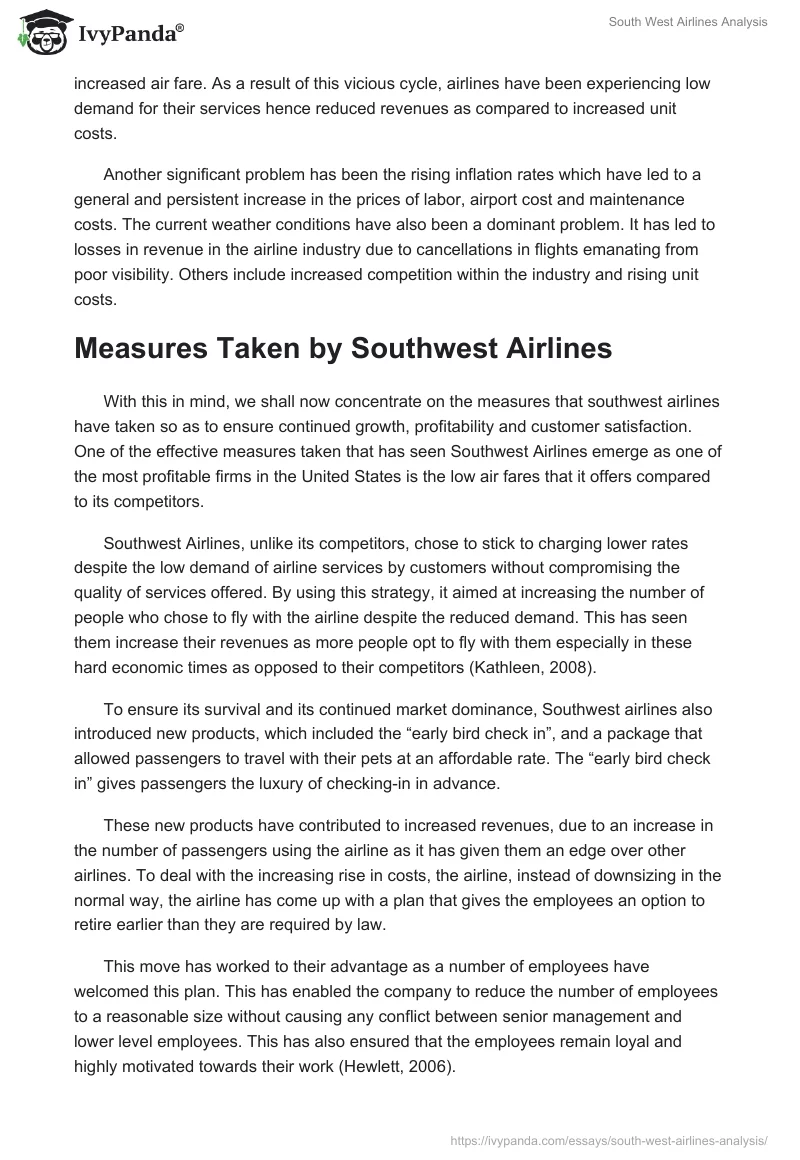 South West Airlines Analysis. Page 2