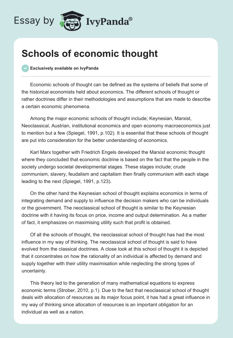 Schools of economic thought. Page 1
