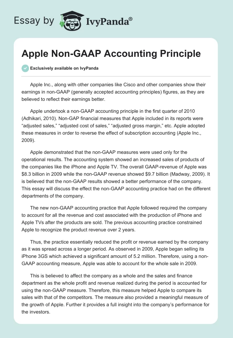 Apple Non-GAAP Accounting Principle. Page 1