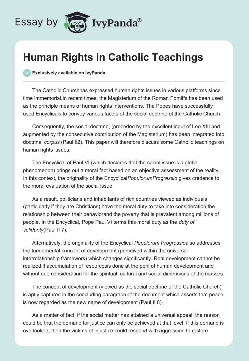 Human Rights in Catholic Teachings. Page 1