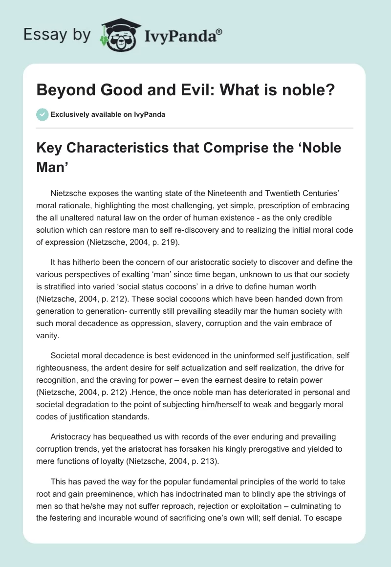 Beyond Good and Evil: What is noble?. Page 1