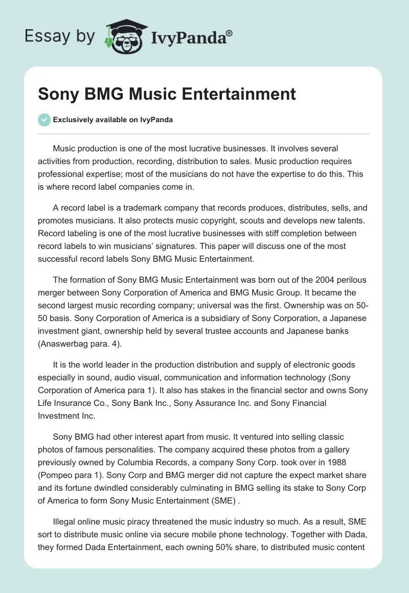 Sony BMG Music Entertainment. Page 1