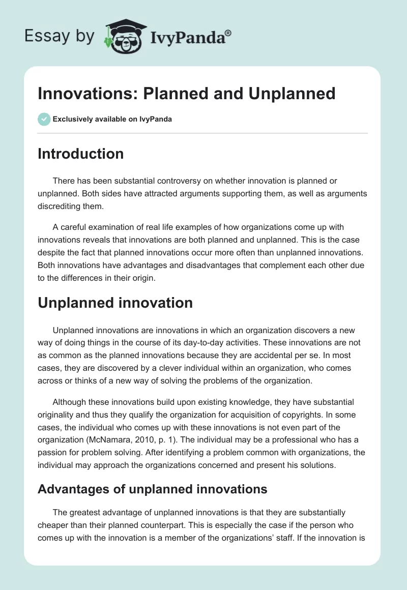 Innovations: Planned and Unplanned. Page 1
