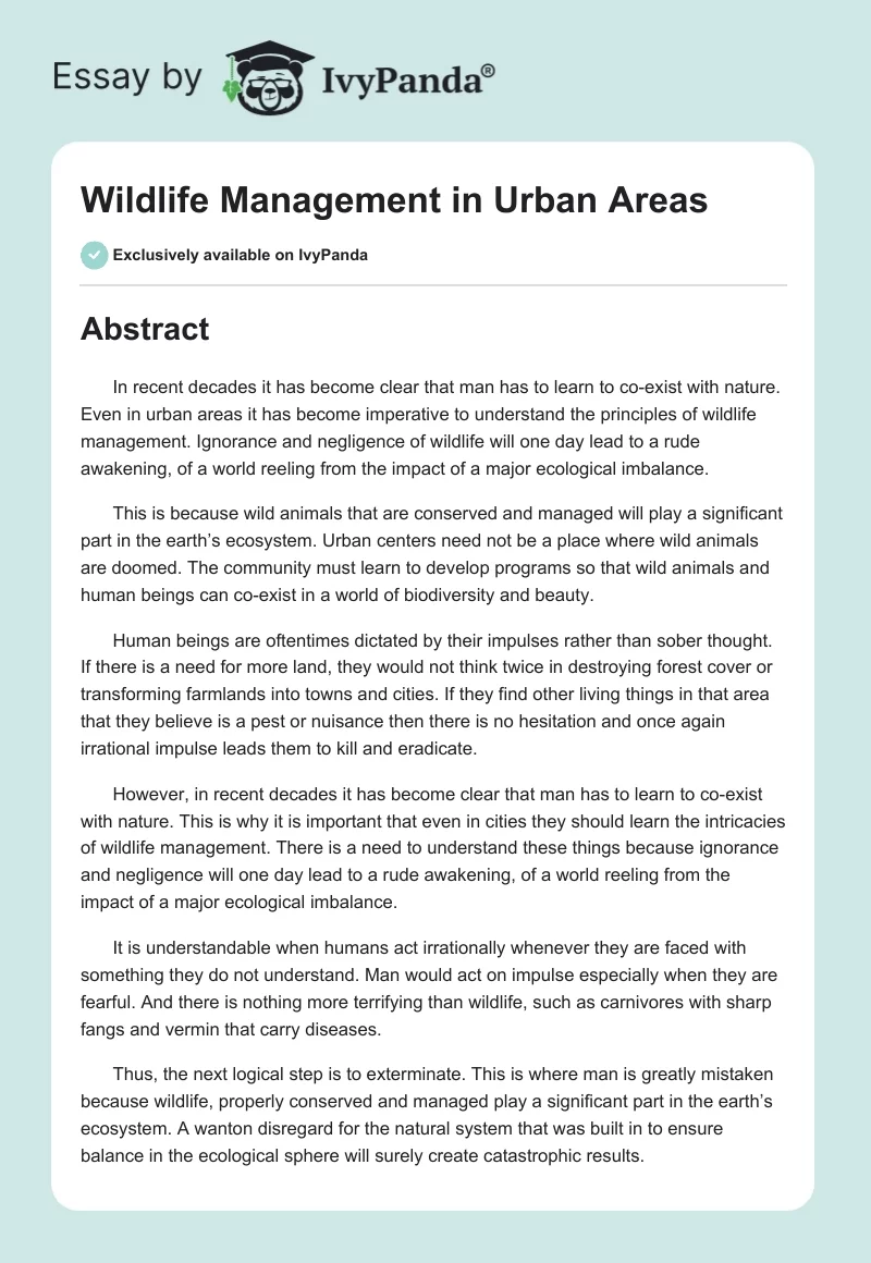 Wildlife Management in Urban Areas. Page 1