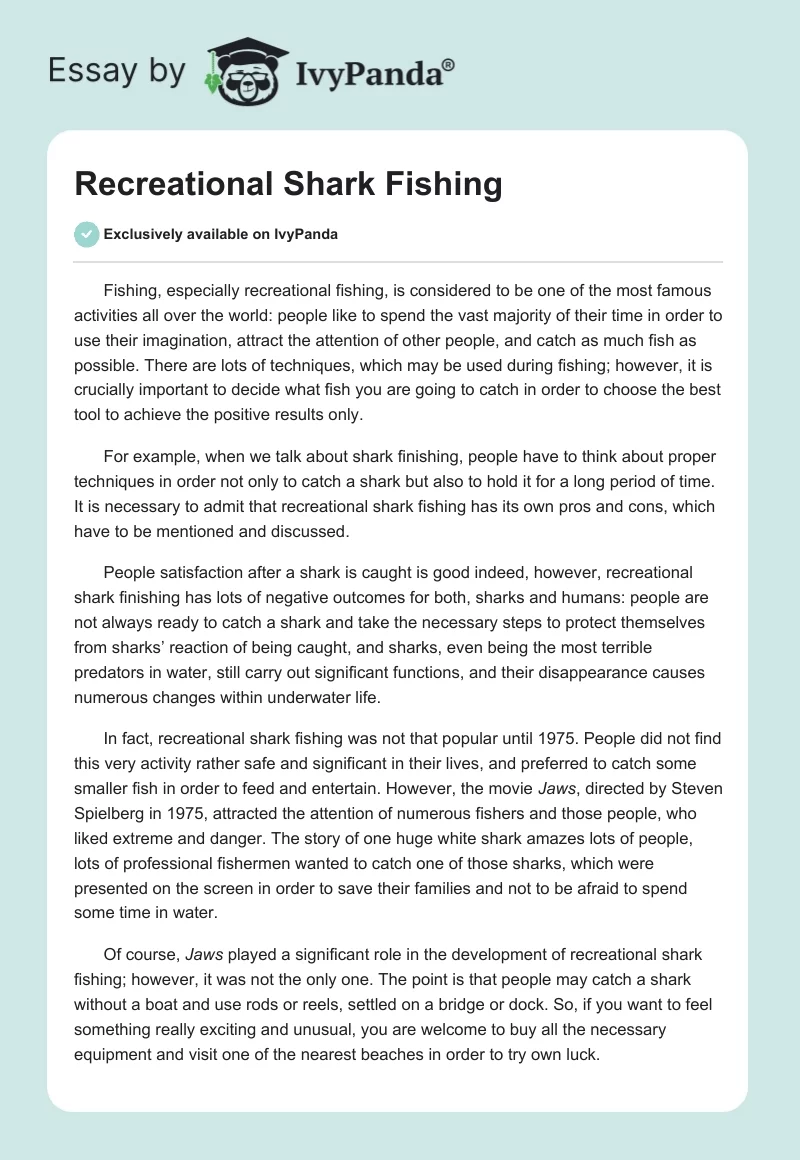 Recreational Shark Fishing. Page 1