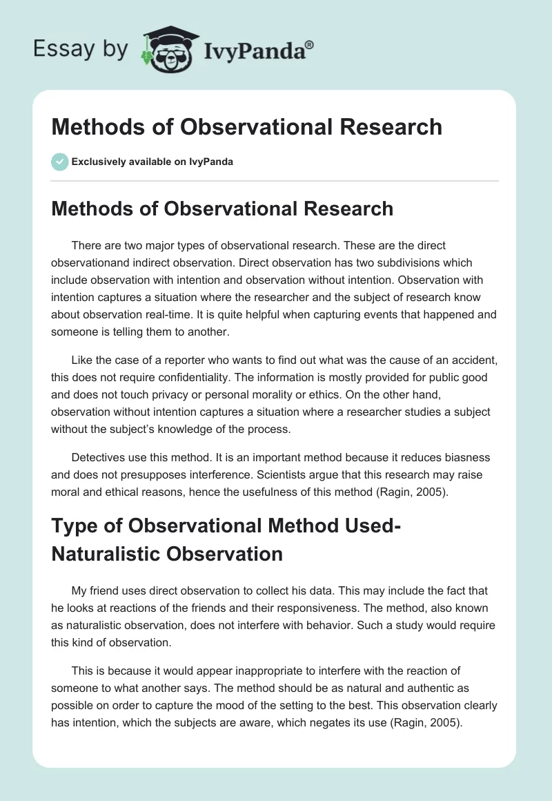 Methods of Observational Research. Page 1