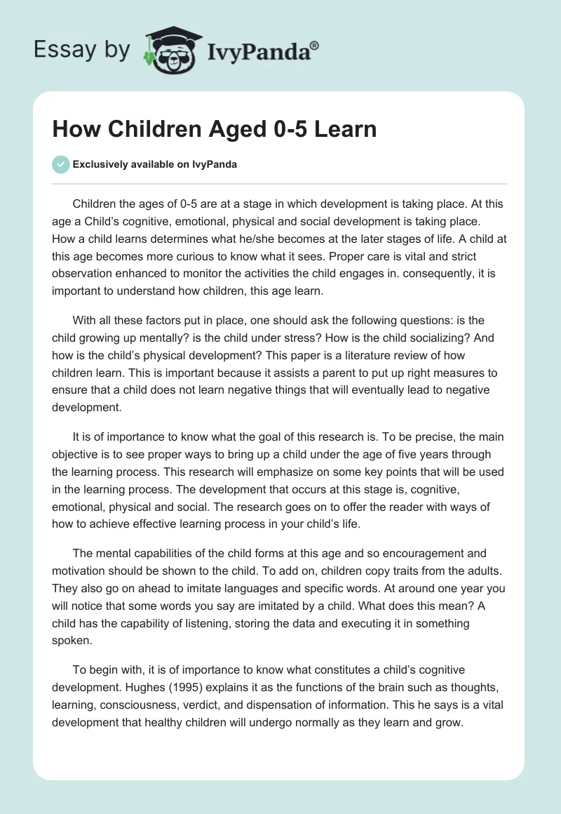 How Children Aged 0-5 Learn. Page 1