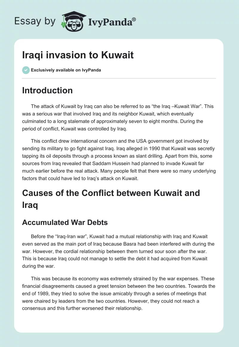 Iraqi invasion to Kuwait. Page 1
