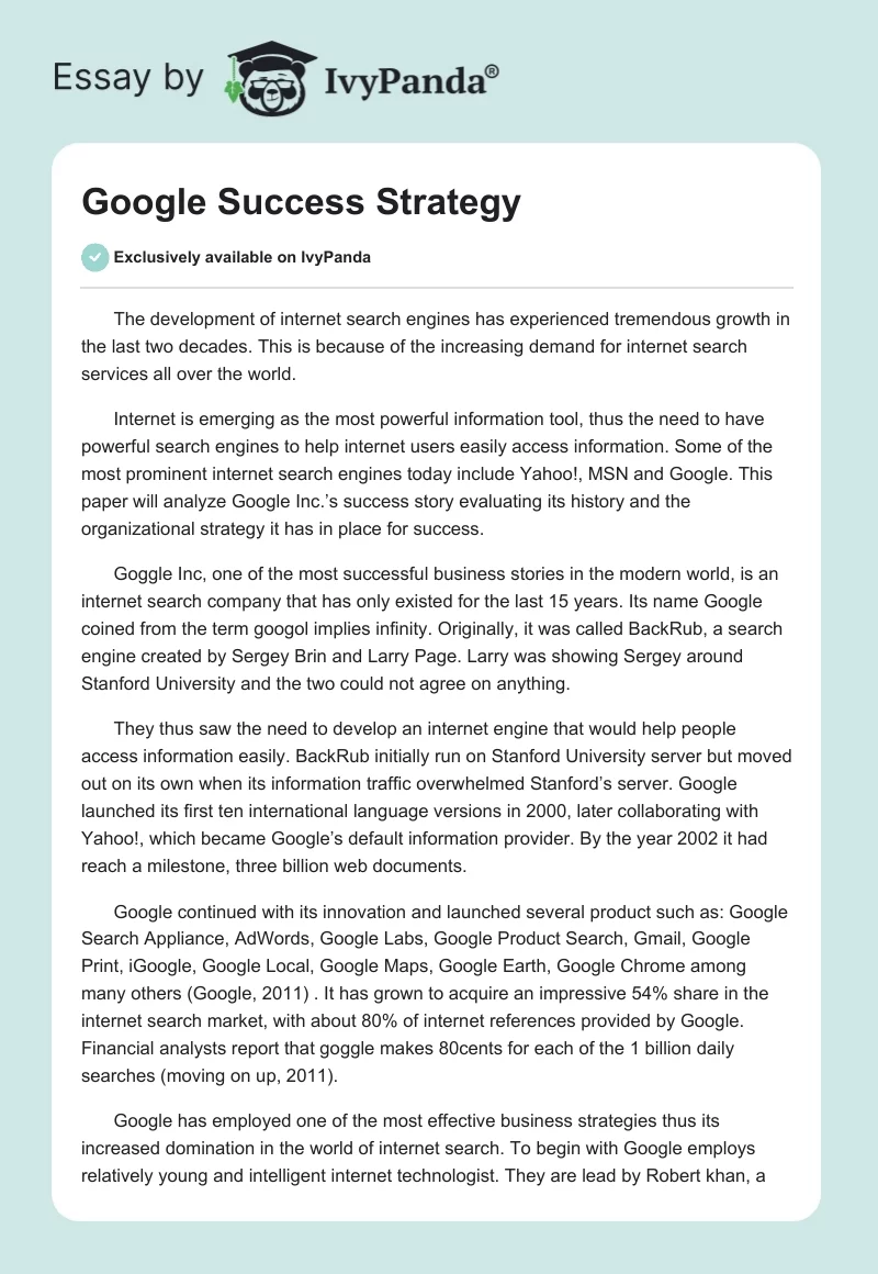 Google Success Strategy. Page 1