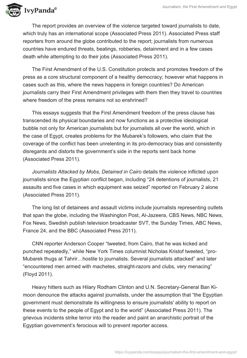 Journalism, the First Amendment and Egypt. Page 2
