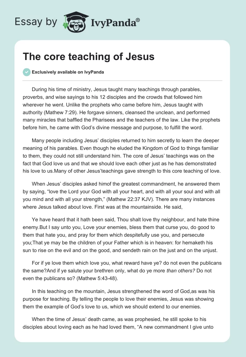 The core teaching of Jesus. Page 1