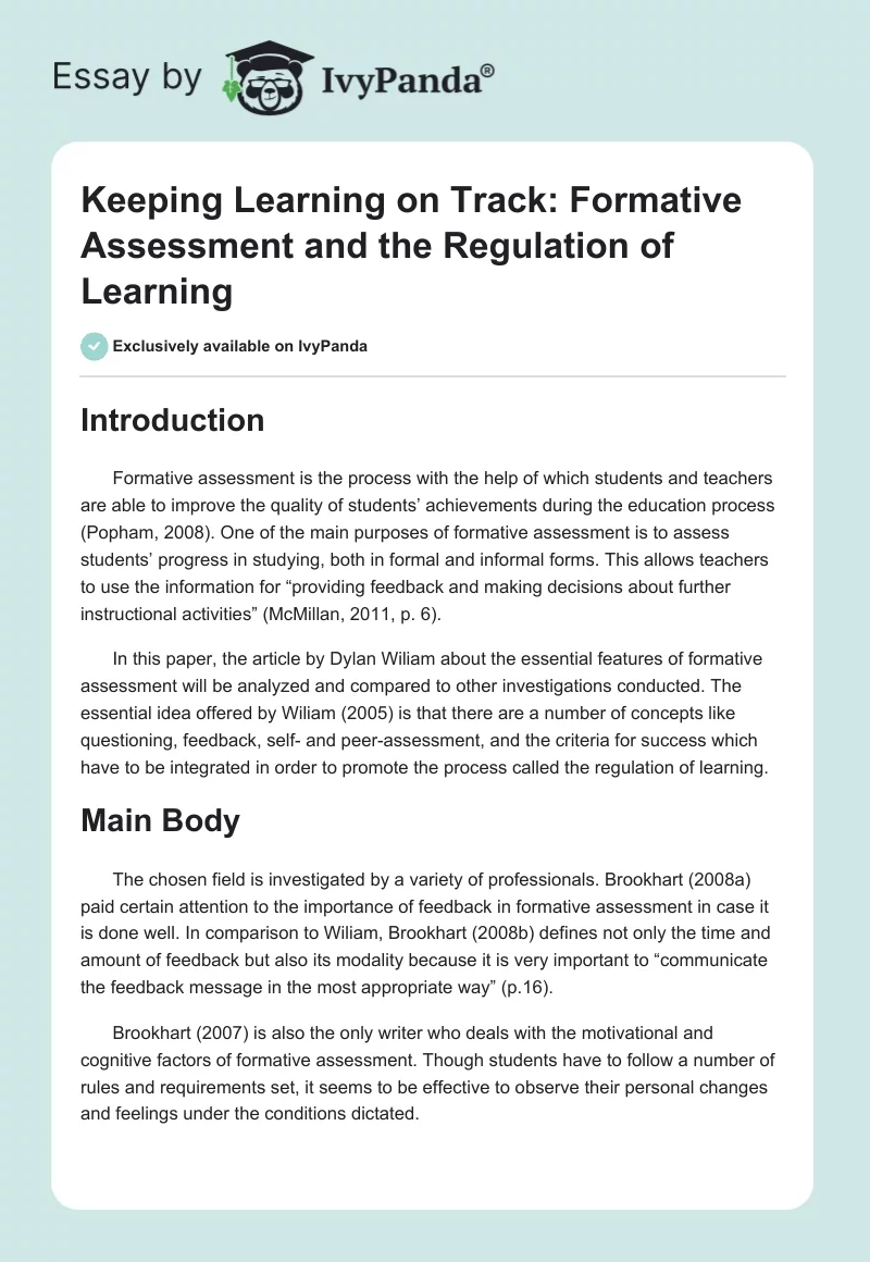 Keeping Learning on Track: Formative Assessment and the Regulation of Learning. Page 1