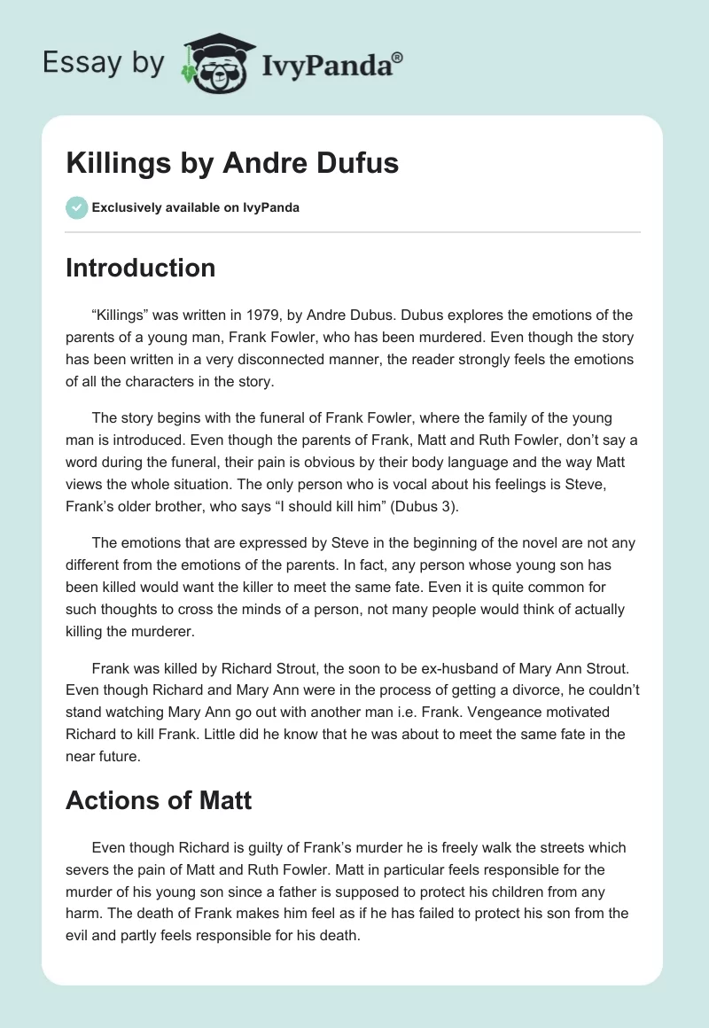 Killings by Andre Dufus. Page 1