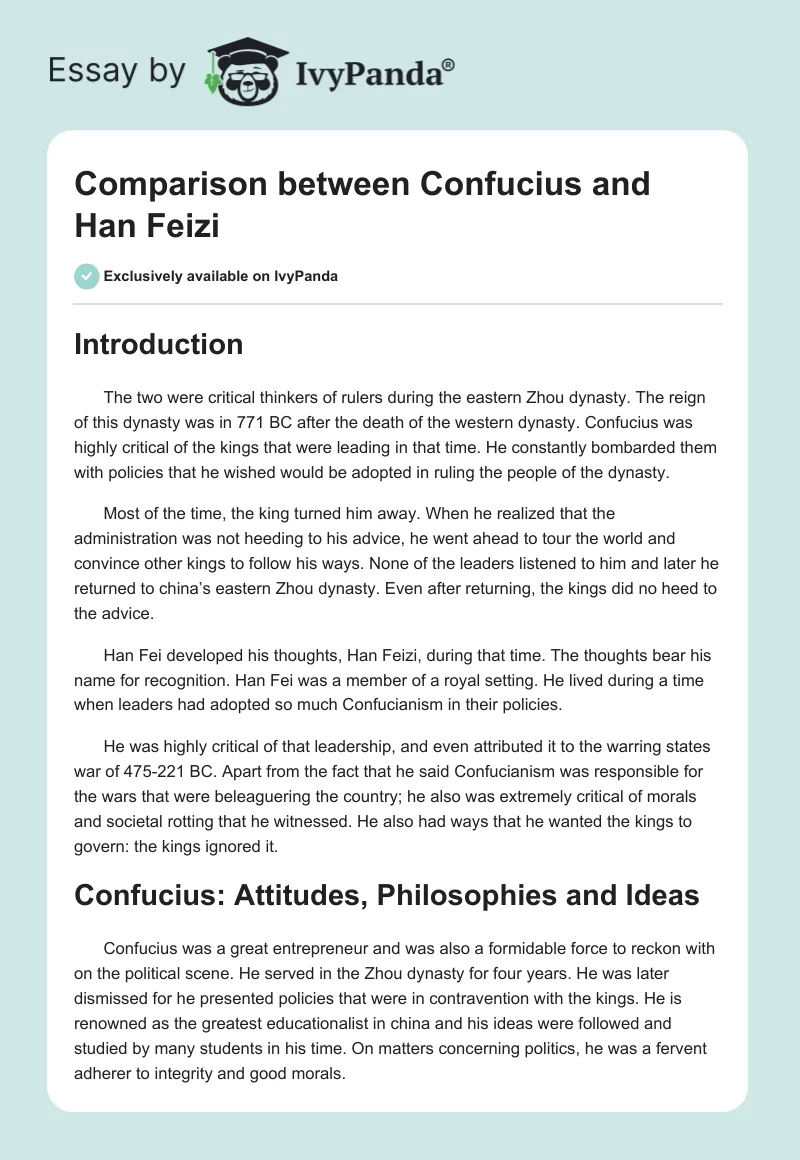 Comparison Between Confucius and Han Feizi. Page 1