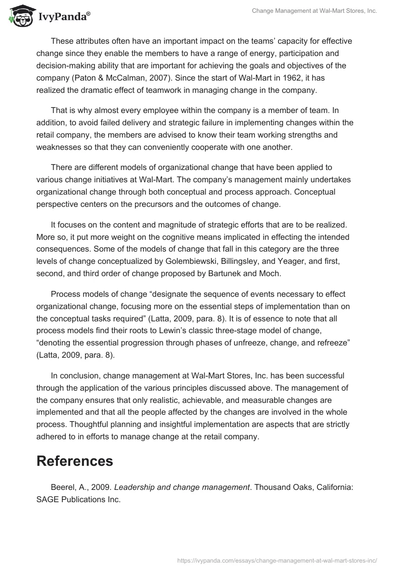 Change Management at Wal-Mart Stores, Inc.. Page 5