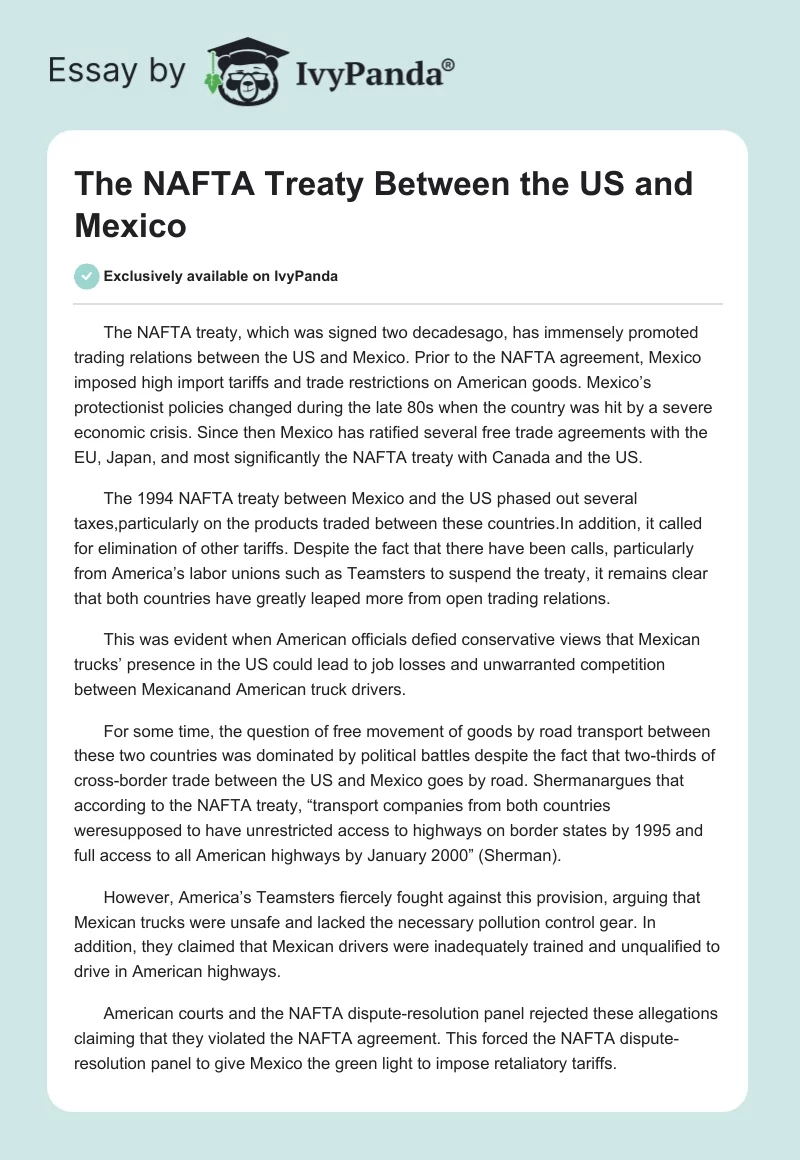 The NAFTA Treaty Between the US and Mexico. Page 1