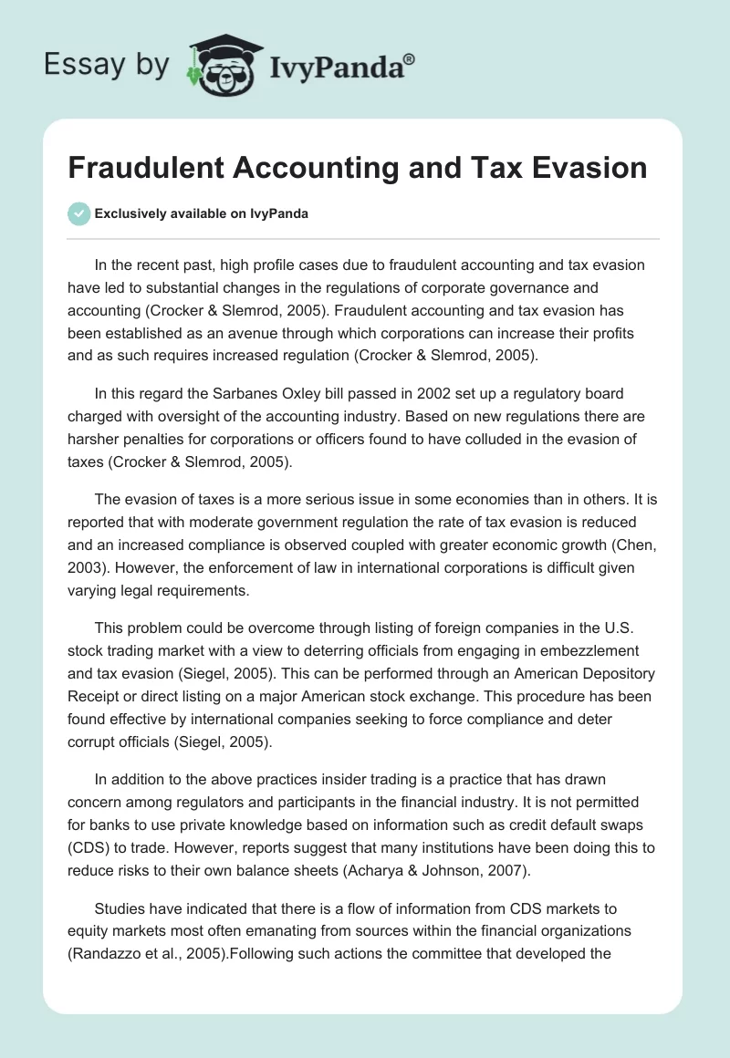 Fraudulent Accounting and Tax Evasion. Page 1