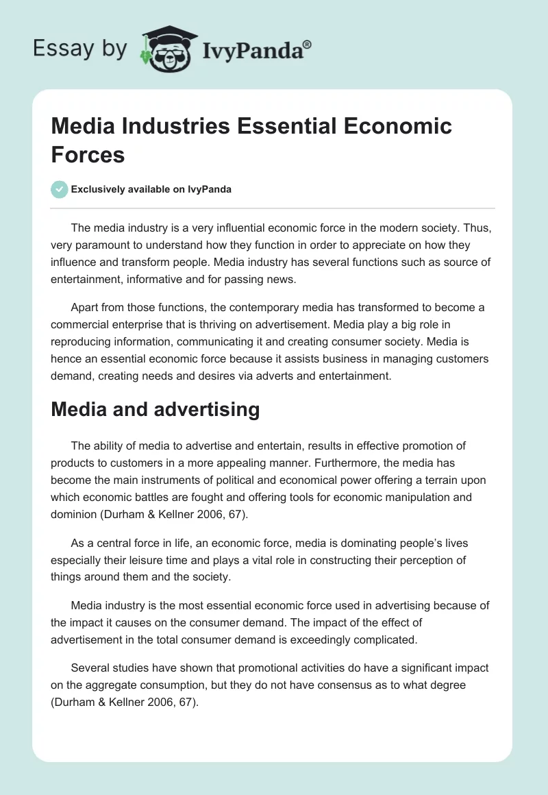 Media Industries Essential Economic Forces. Page 1