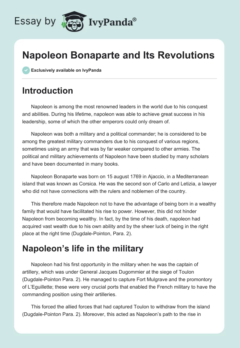 Napoleon Bonaparte and Its Revolutions. Page 1