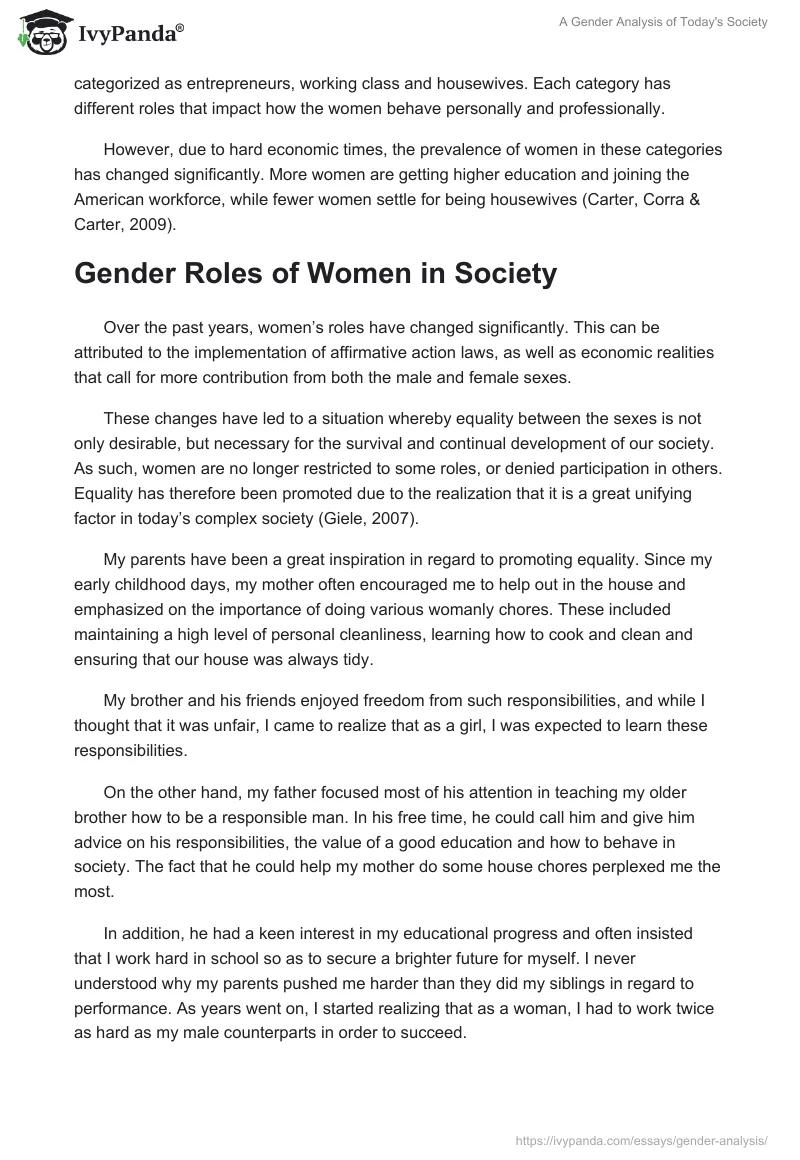 A Gender Analysis of Today's Society. Page 2
