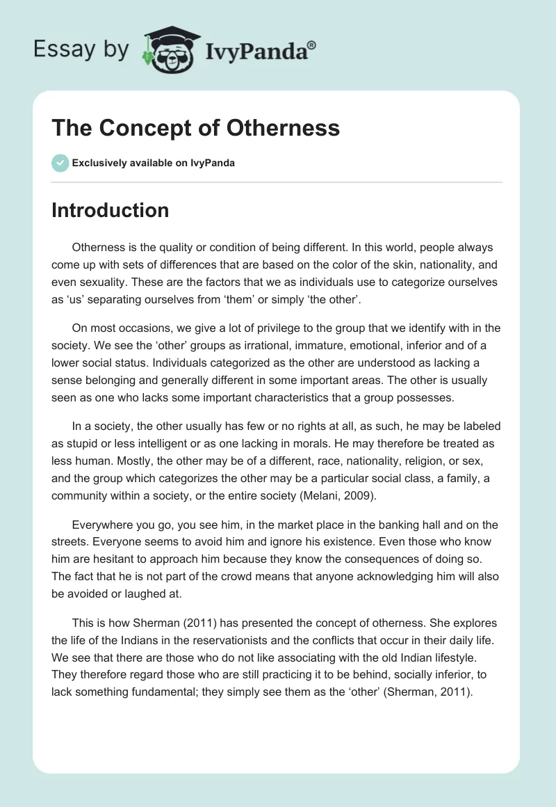 The Concept of Otherness. Page 1