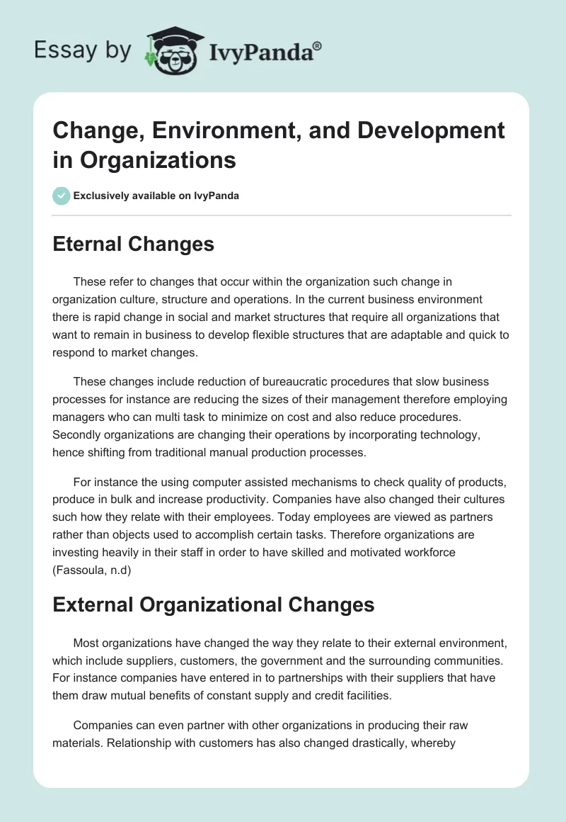 Change, Environment, and Development in Organizations. Page 1