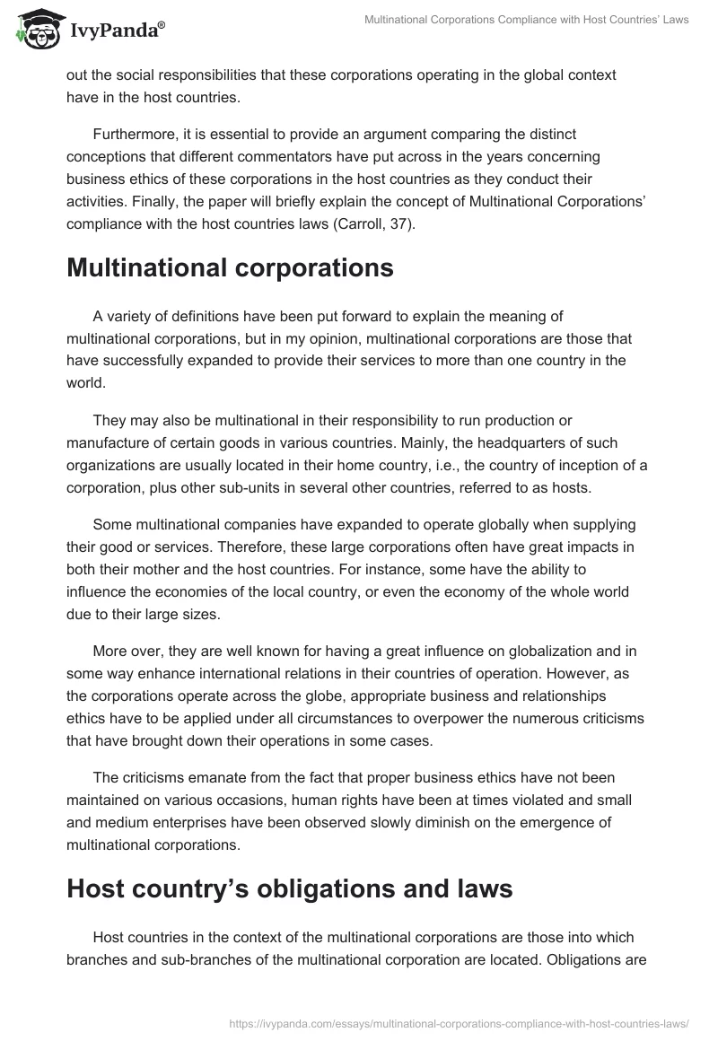 Multinational Corporations Compliance With Host Countries’ Laws. Page 2